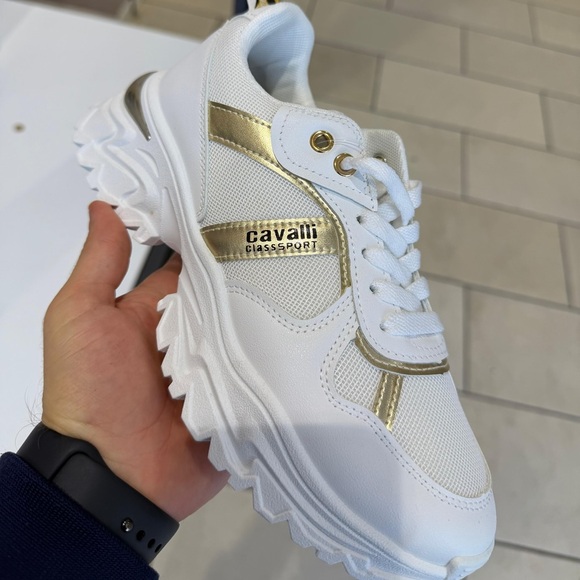 Cavalli Class White Sneakers with Gold Highlights - Picture 5 of 9